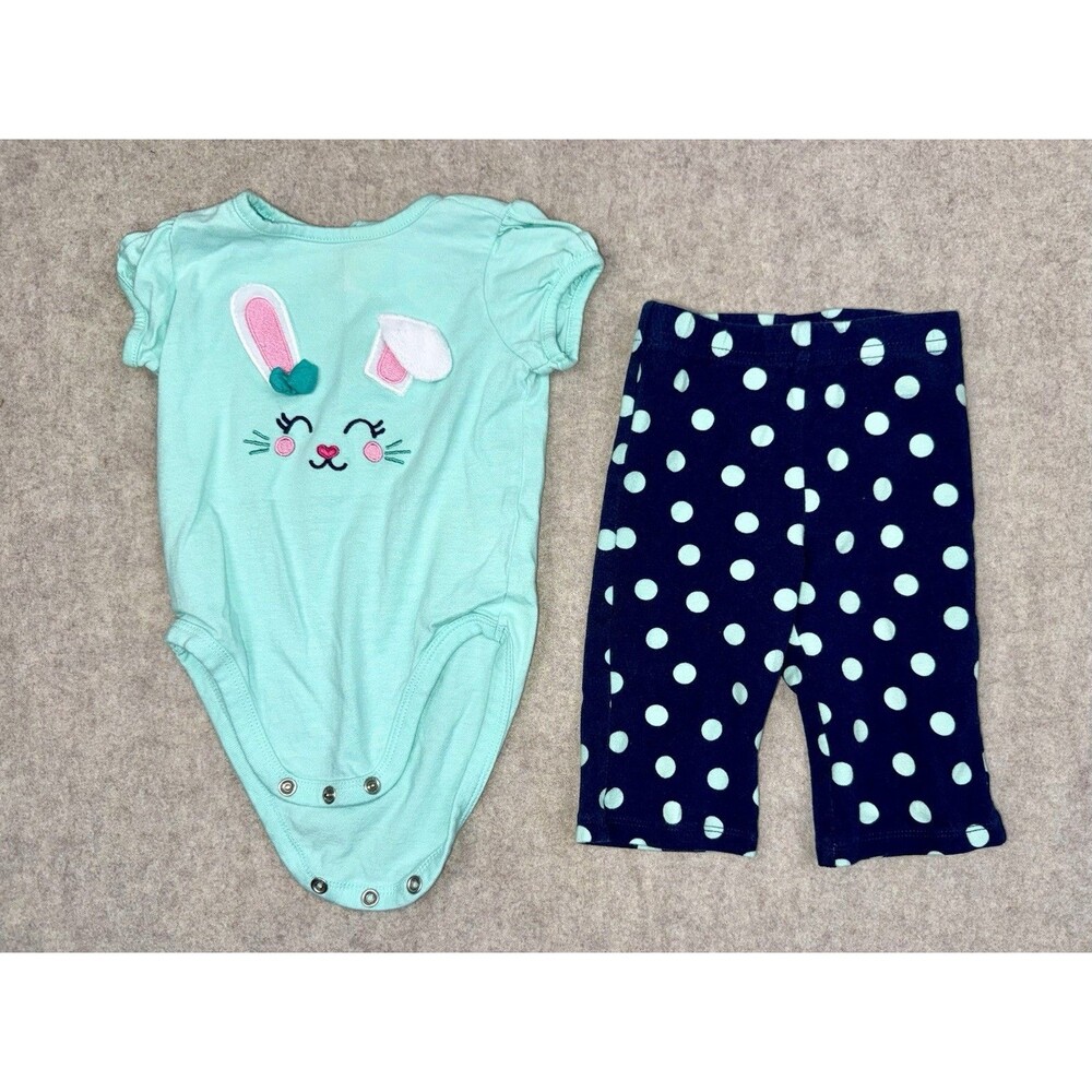 Jumping Beans Girls 3 Month 2 Piece Set Pants/Body Suit Easter Bunny Teal Blue